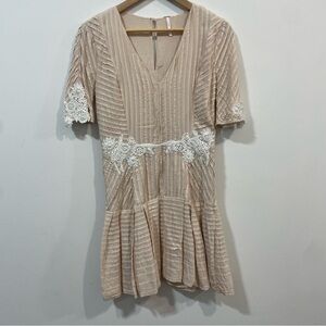 Free People Cotton Blend Ivory Lace Floral Preppy Summer Flowy Mini Dress Size 8